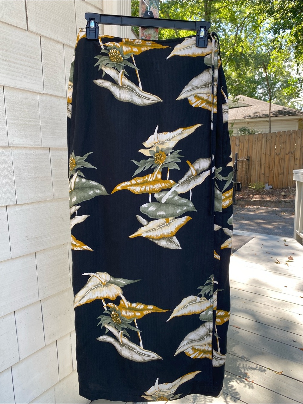 Tommy Bahama Silk Black Wrap Skirt with Yellow and Cream Tropical Print